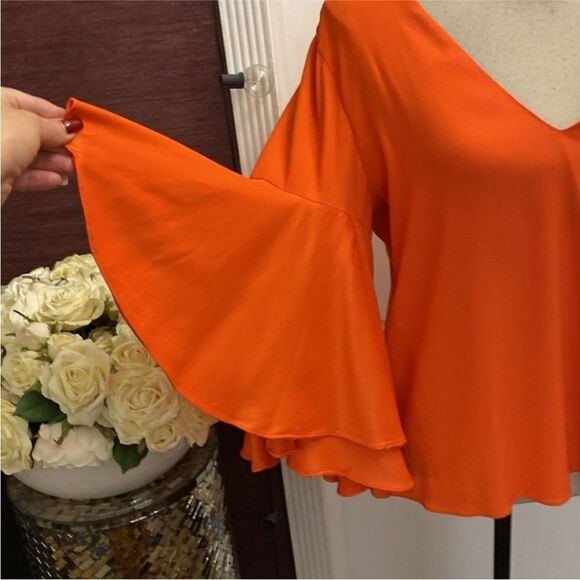 AlexisOrange  100% silk V-Neck Ruffle Sleeve Top, S - Picture 2 of 7
